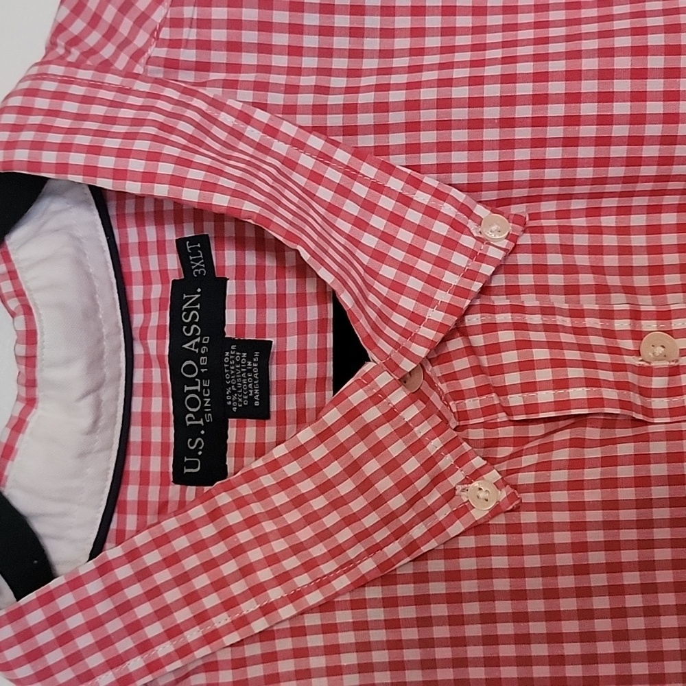 U.S. Polo Assn. Red and White Checkered Button Down Shirt , NEW , SIZE 3 XLT - Picture 3 of 5